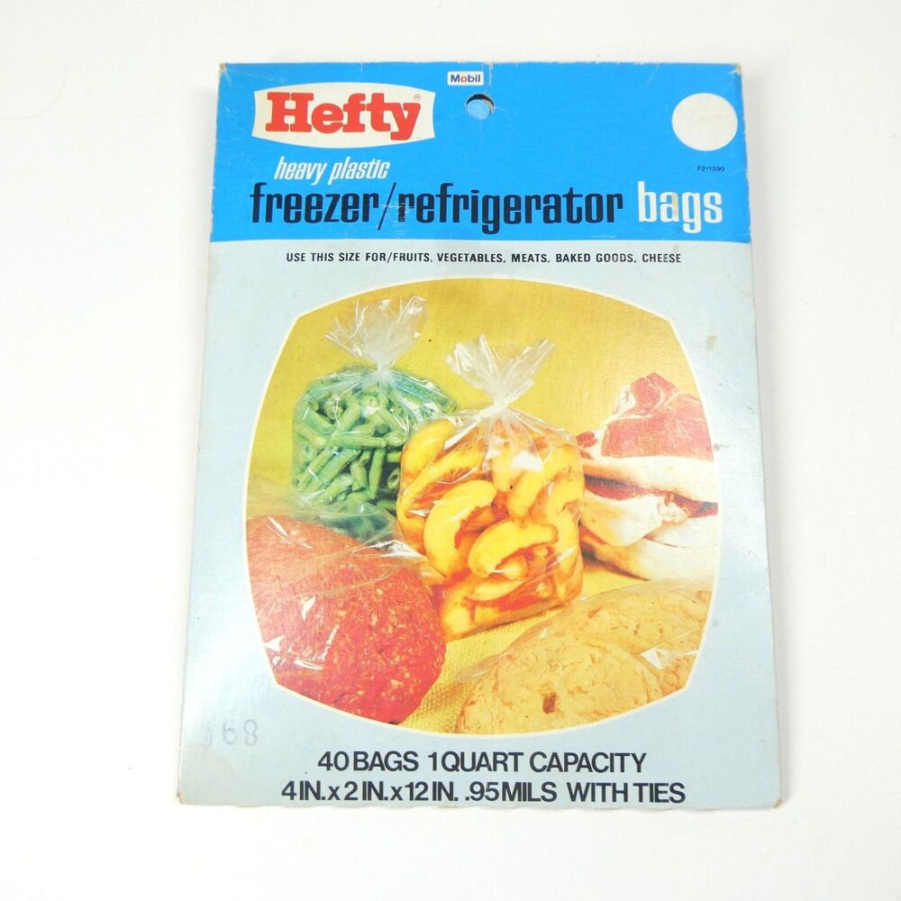 Hefty Freezer Bags Vintage 1973 Quart Sz. Plastic Mobil Prop Movie Retro Kitchen